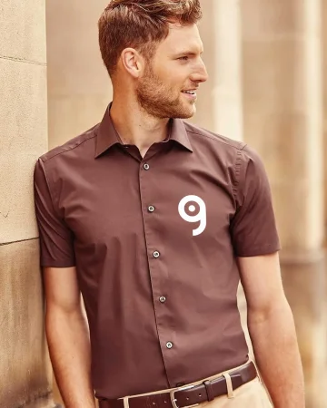 Chemise cintrée pour homme en coton stretch 140g manches courtes